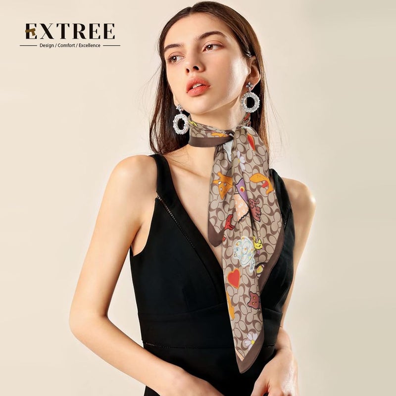 EXTREE Fashion Silky Satin Headscarf for Women Girls: Exquisite Pattern Lightweight Silk Graceful Scarfs 27.5 x 27.5 inches - Image 4